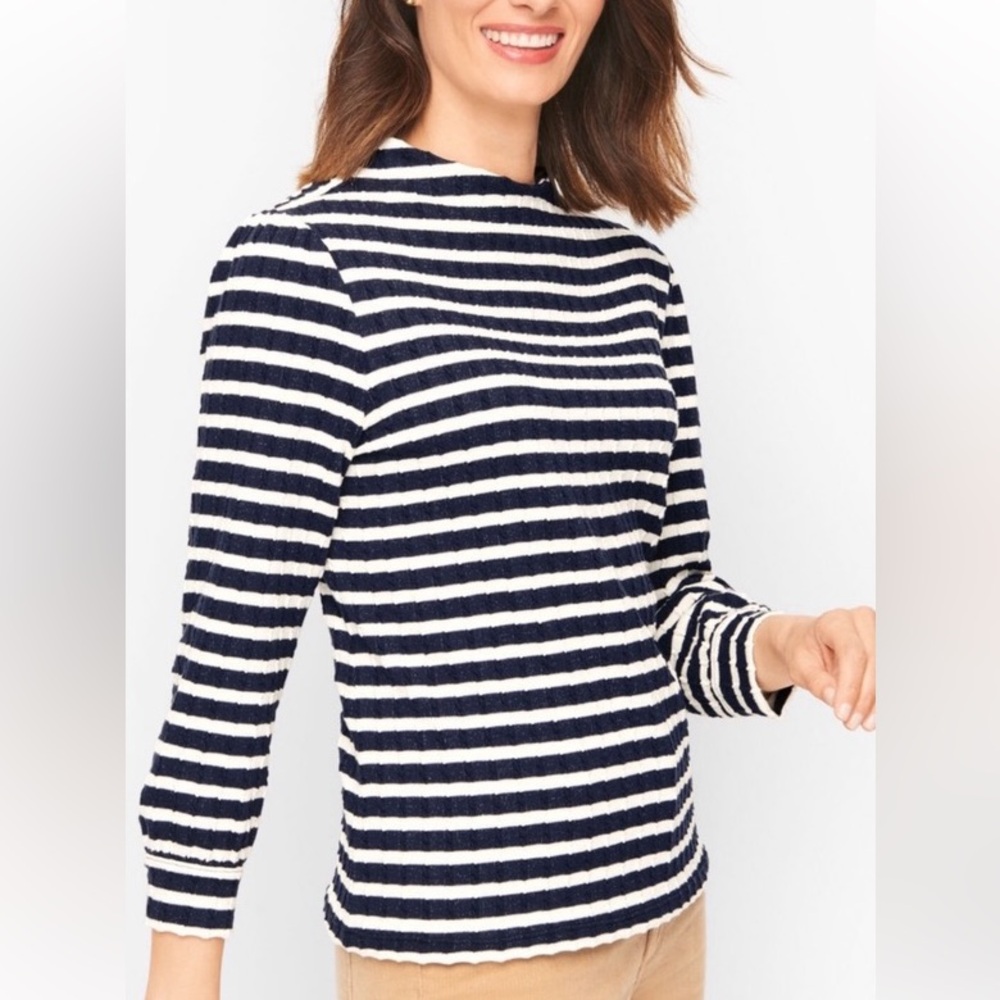 Talbots Stripe Jacquard Funnel Neck Pullover